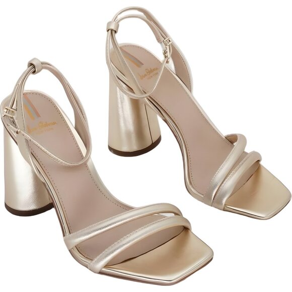 Sam Edelman Kia Block Heel Gold Strappy Sandals - Picture 4 of 6